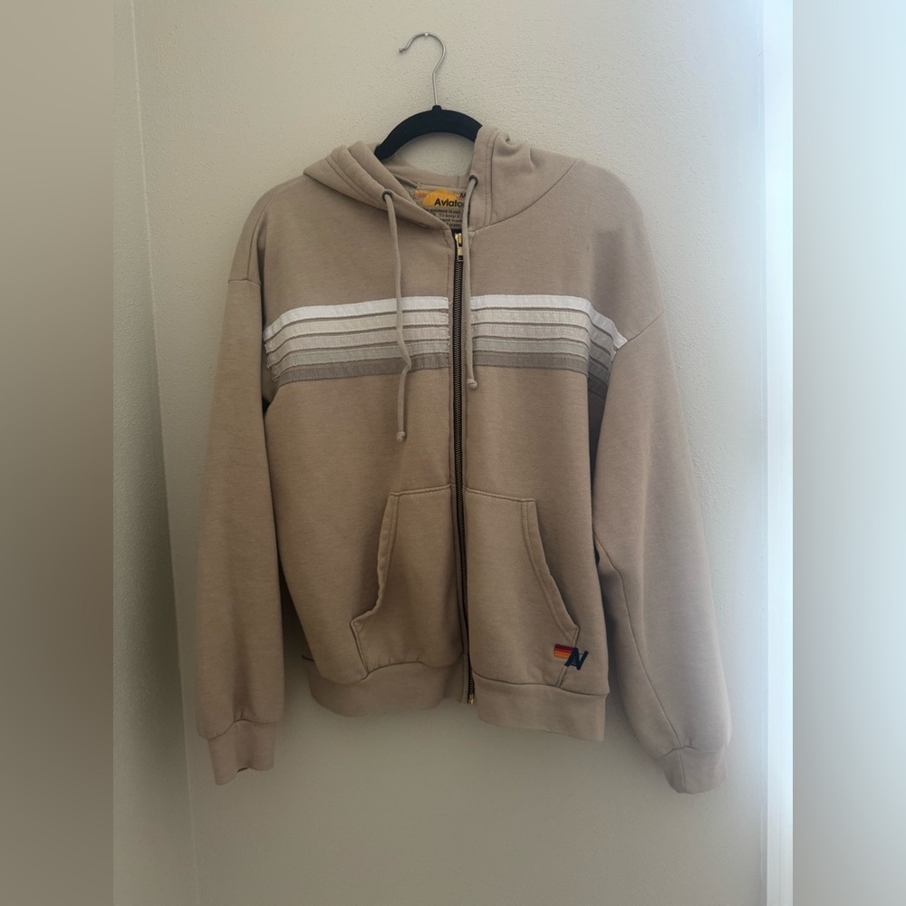 Aviator Nation Tan and White relaxed Zip Up Hoodie - Picture 2 of 6